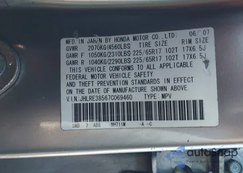 2007 Honda Cr-V Ex from USA, damaged, VIN JHLRE38567C069460